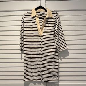 Tuckernuck Navy Striped Shirt with Cream Collar